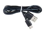 Black USB-A to USB-C cable, coiled and secured with a white tie, on a white background.