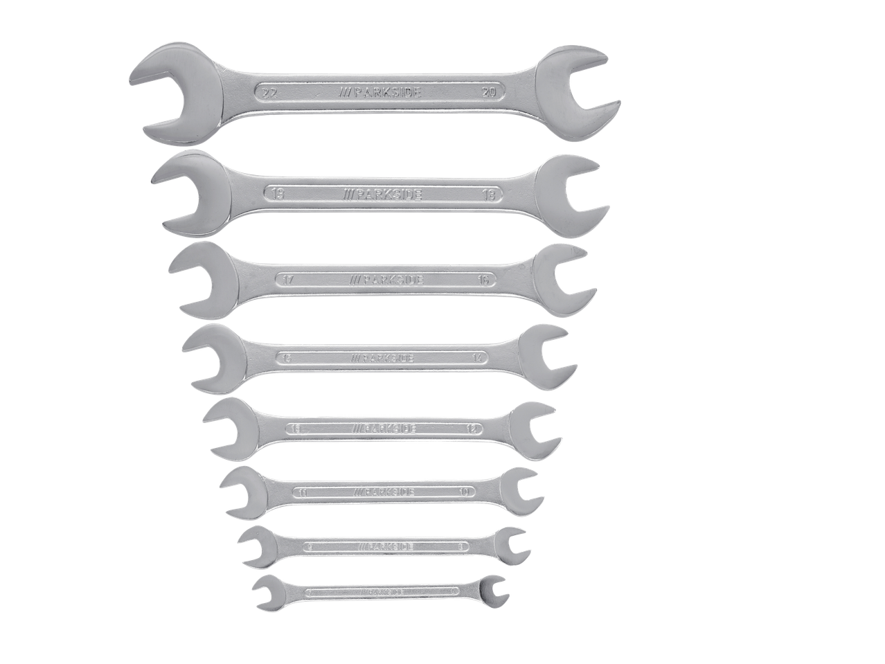Σετ κλειδιών PARKSIDE, από 6 έως 22 mm, σε μαύρο φόντο.