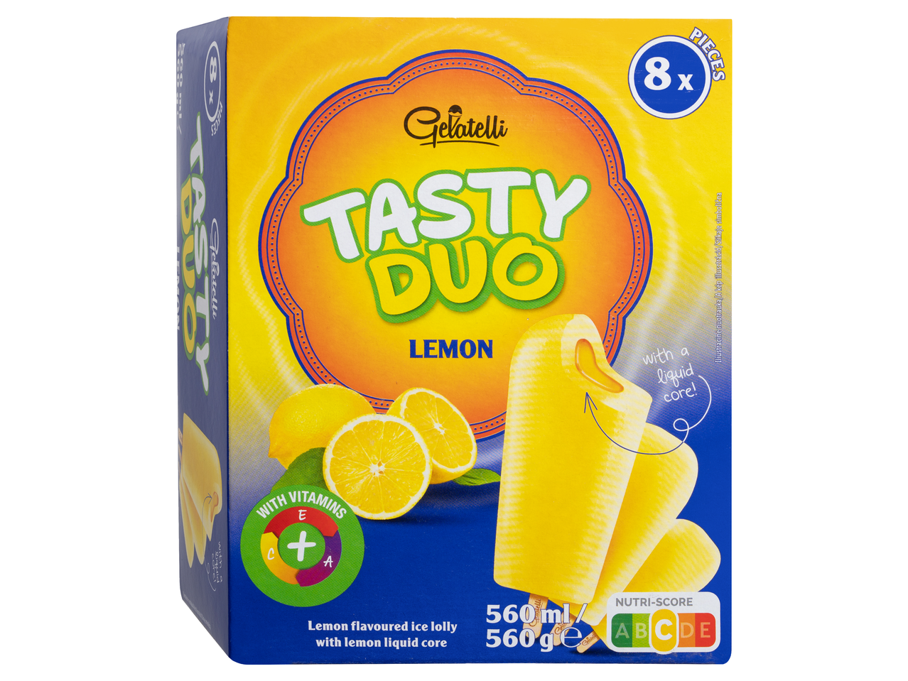 Gelatelli Tasty Duo citromos jégkrém folyékony maggal, 8 darab, 560ml/560g, Nutri-Score A.