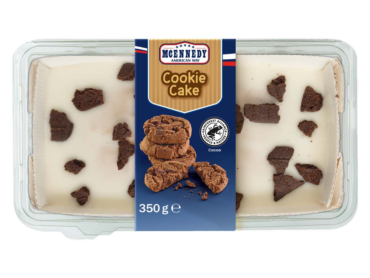 MCENNEDY American Way Cookie Cake, 350g, avec des morceaux de biscuits au chocolat.