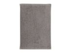 A rectangular gray hand towel with a textured surface and finished edges.