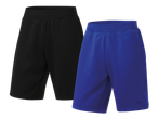 Dvoje muških sportskih kratkih hlača, jedne crne i jedne plave boje.