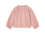 Blusa rosa de manga comprida com detalhe smock.