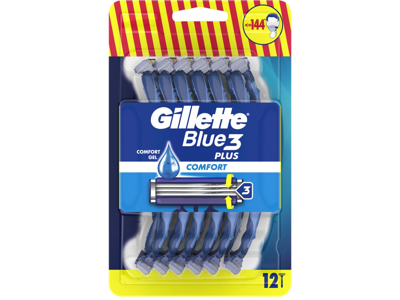 Опаковка от 12 бръснача Gillette Blue3 Plus.