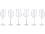 Seis copos de champanhe SILVERCREST® transparentes sobre um fundo preto.