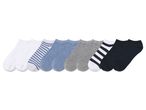 Ten pairs of Kids’ Trainer socks in various colors and patterns.