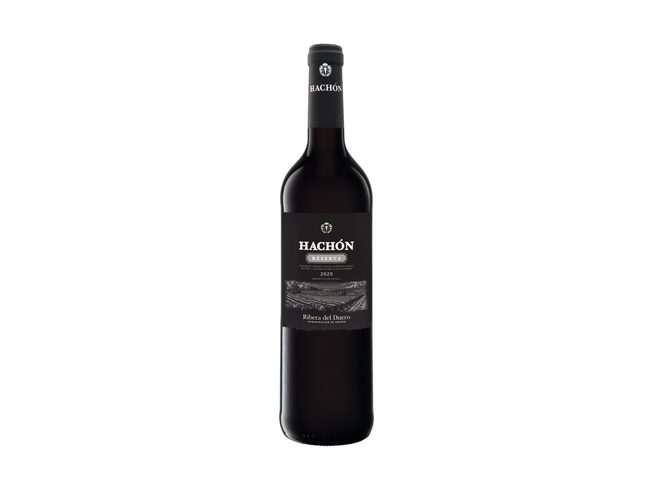 A bottle of Hachón Reserva 2020 Ribera del Duero wine.