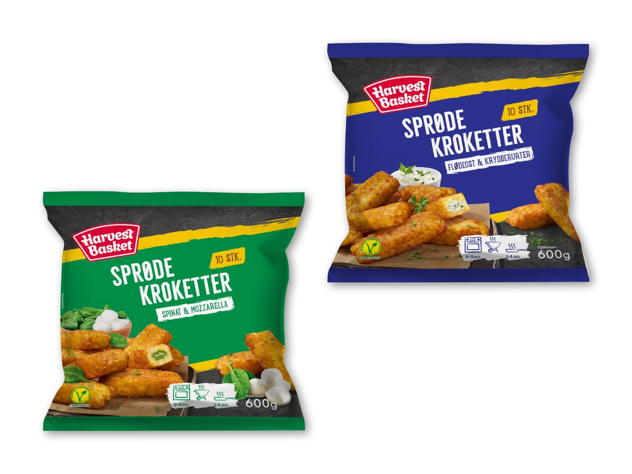 To poser Harvest Basket sprøde kroketter: spinat & mozzarella og flødeost & krydderurter.