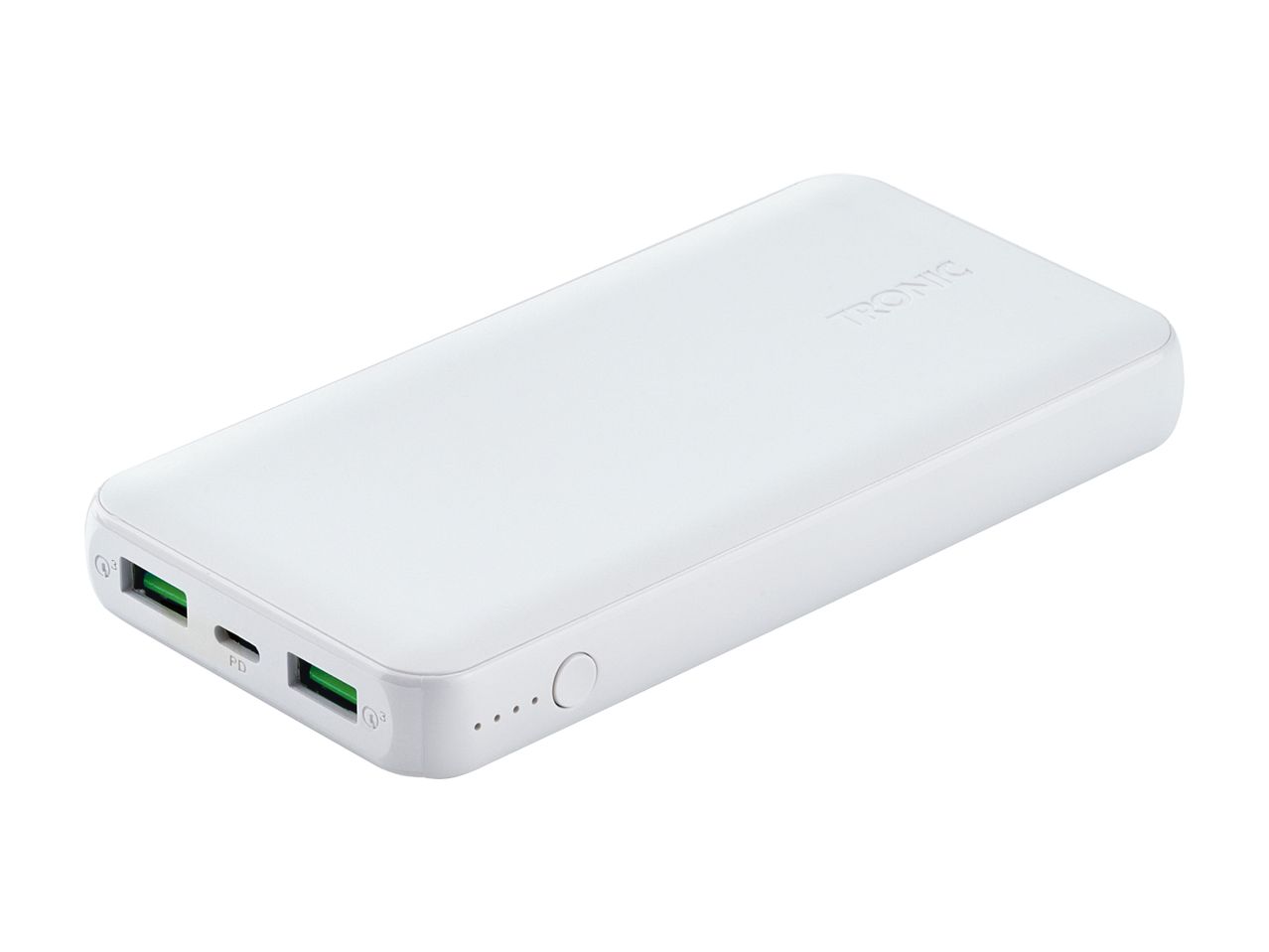 Hvid TRONIC powerbank med USB-A og USB-C porte