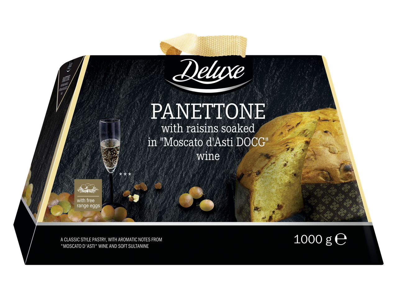 Deluxe Panettone su razinomis, mirkytomis Moscato d'Asti DOCG vyne, 1000g