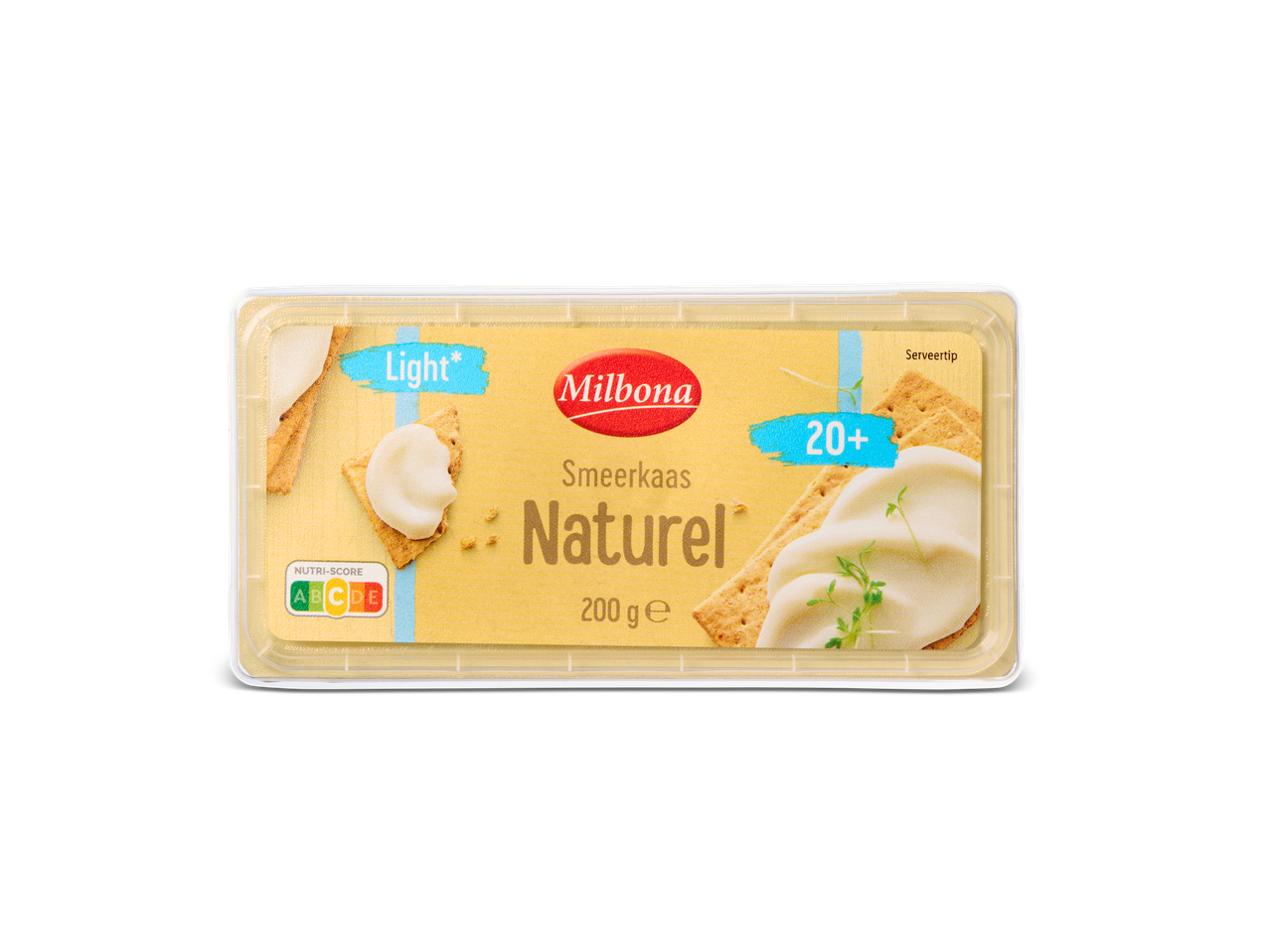 Milbona Light smeerkaas Naturel met crackers.