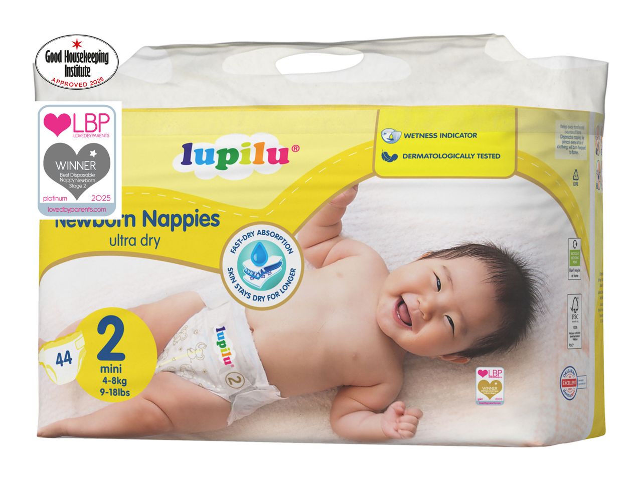 Lupilu size 2 baby nappies packaging.