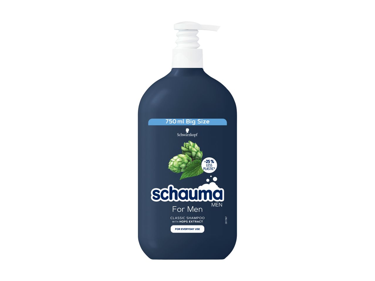 Šampon Schauma For Men s hmeljnim izvlečkom v 750 ml embalaži.