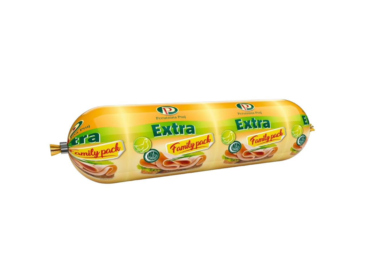 Pakovanje pileće salame sa natpisom „Extra Family pack“ i Halal oznakom.