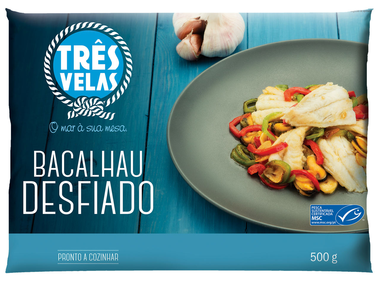 Três Velas: Bacalhau desfiado com legumes.