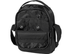 Bolsa transversal preta RFID com vários bolsos.