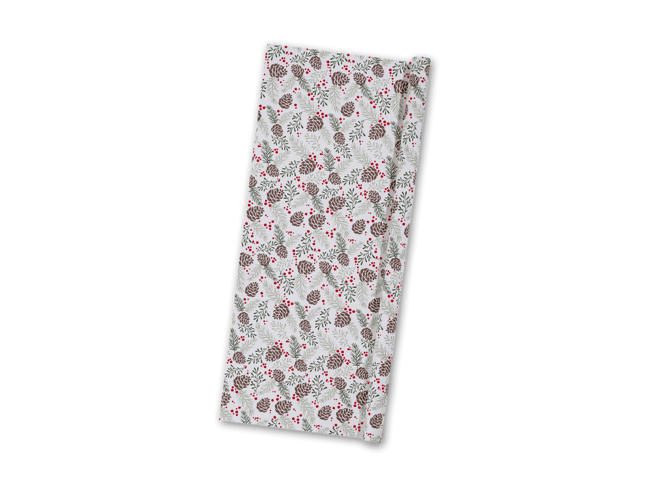 Geschenkpapierrolle mit Tannenzapfen- und Beerenmuster
