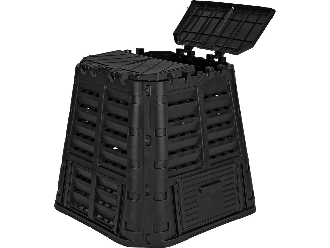 Kaste kompostam Parkside®, must komposter avatud kaanega.