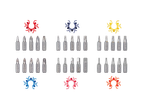 Conjunto de 36 pontas de chave de fenda de vários tamanhos e tipos, com três suportes coloridos.