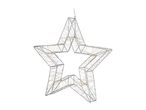 Illuminated star decoration with warm white LED lights, made from a silver wire frame.