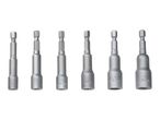Set of six silver hex nut driver bits, ranging from 6mm to 13mm.