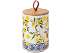 Ceramic jar with bamboo lid, lemon design.