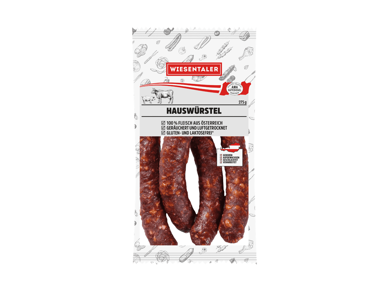 Packung mit vier Krakauer-Würstchen.