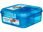 Lancheira azul com compartimentos e o texto 'lunch', 42.2 oz / 1.25L.