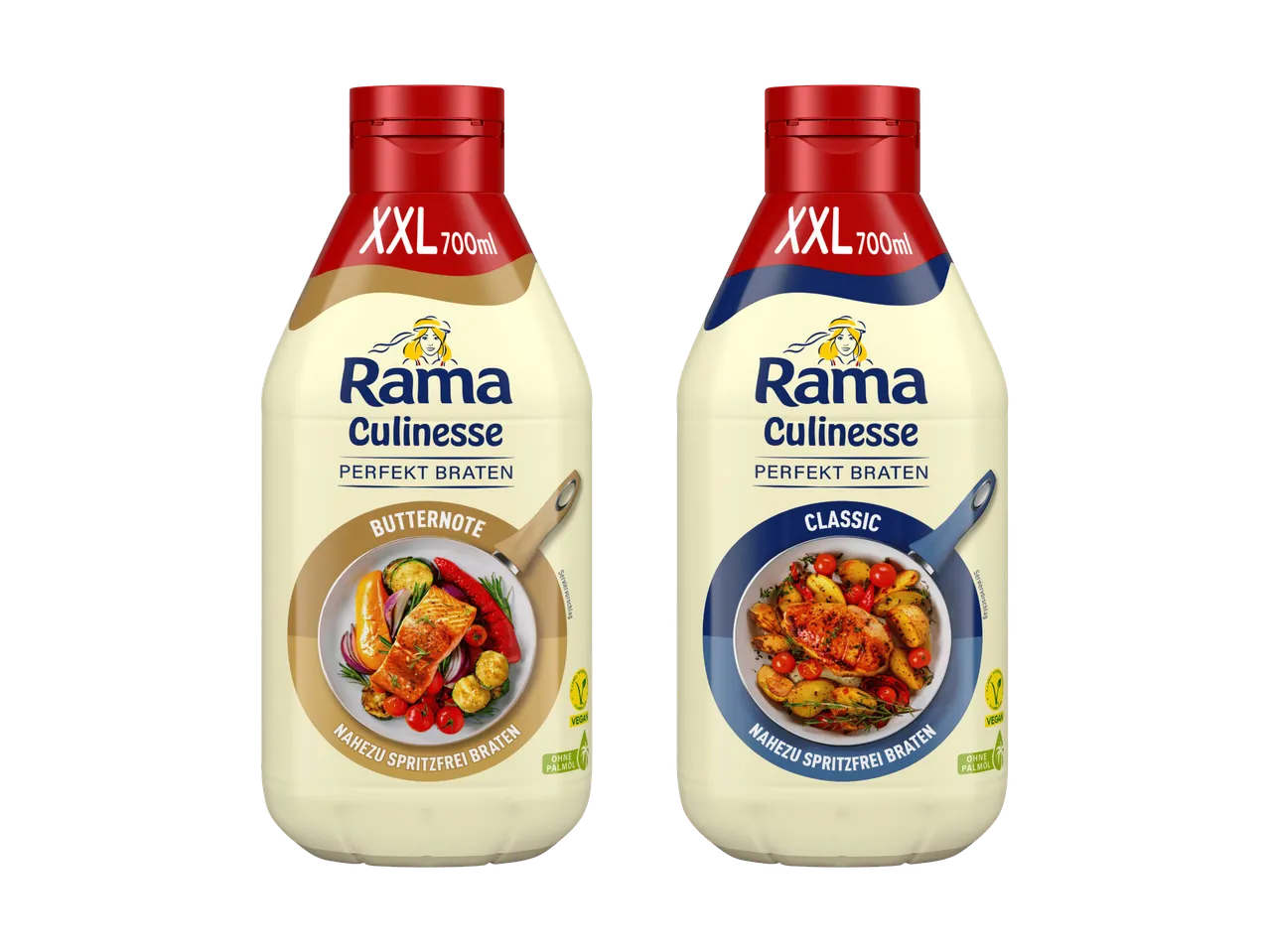 Zwei Flaschen Bratöl, eine mit Butternote und eine klassische Variante, beide 700ml.