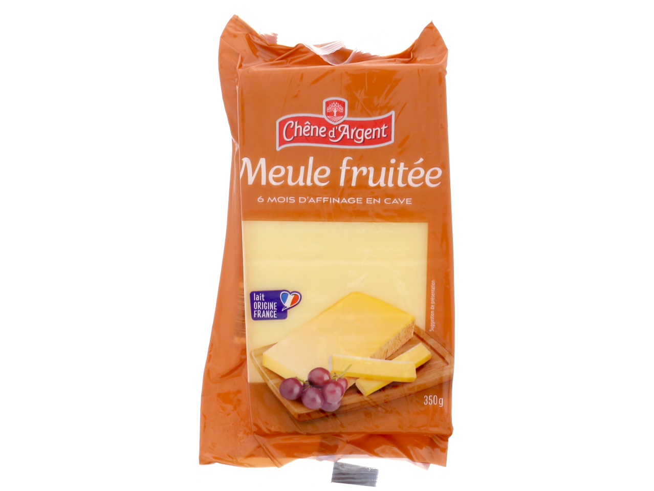 Tranches de fromage fruité Chêne d'Argent, paquet de 350 g.