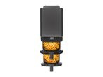 Black air fryer with two baskets full of golden french fries, displaying 230C.