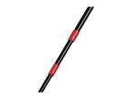 Close-up of a black telescopic pole with red locking collars
