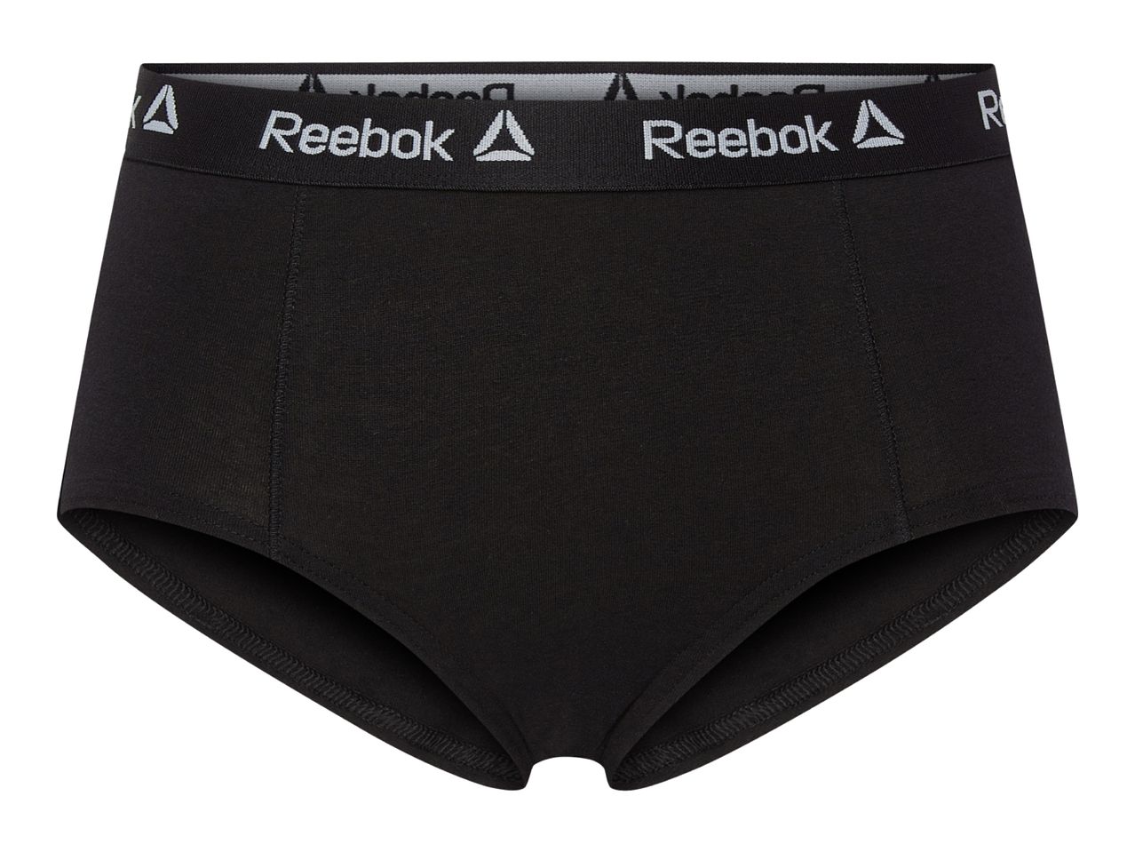 Black women's high-waisted briefs with a logo waistband.