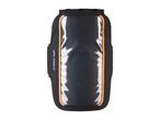 Black and orange sports armband with a clear phone window.