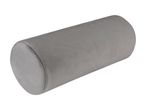 A gray cylindrical bolster pillow.