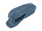 Blue stapler with a metallic staple tray