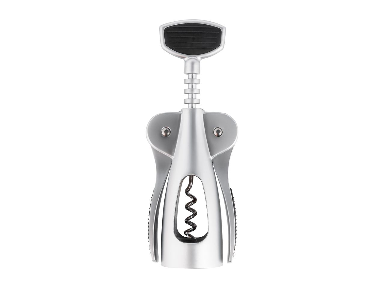 A silver, woman-shaped corkscrew.