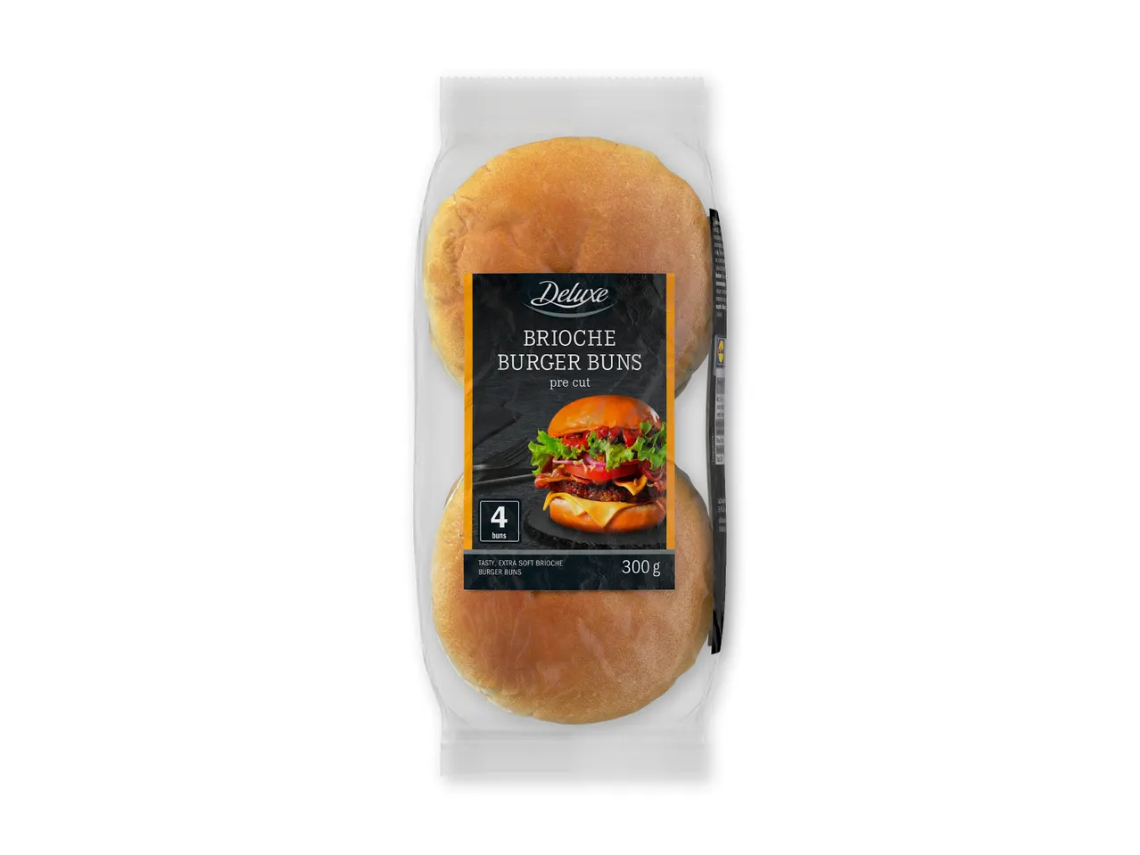 Brioche burgerboller, 4 stk., 300 g, forklippet.