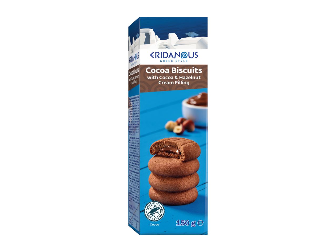 Eridanous Cocoa Biscuits with Cocoa & Hazelnut Cream Filling, 150g