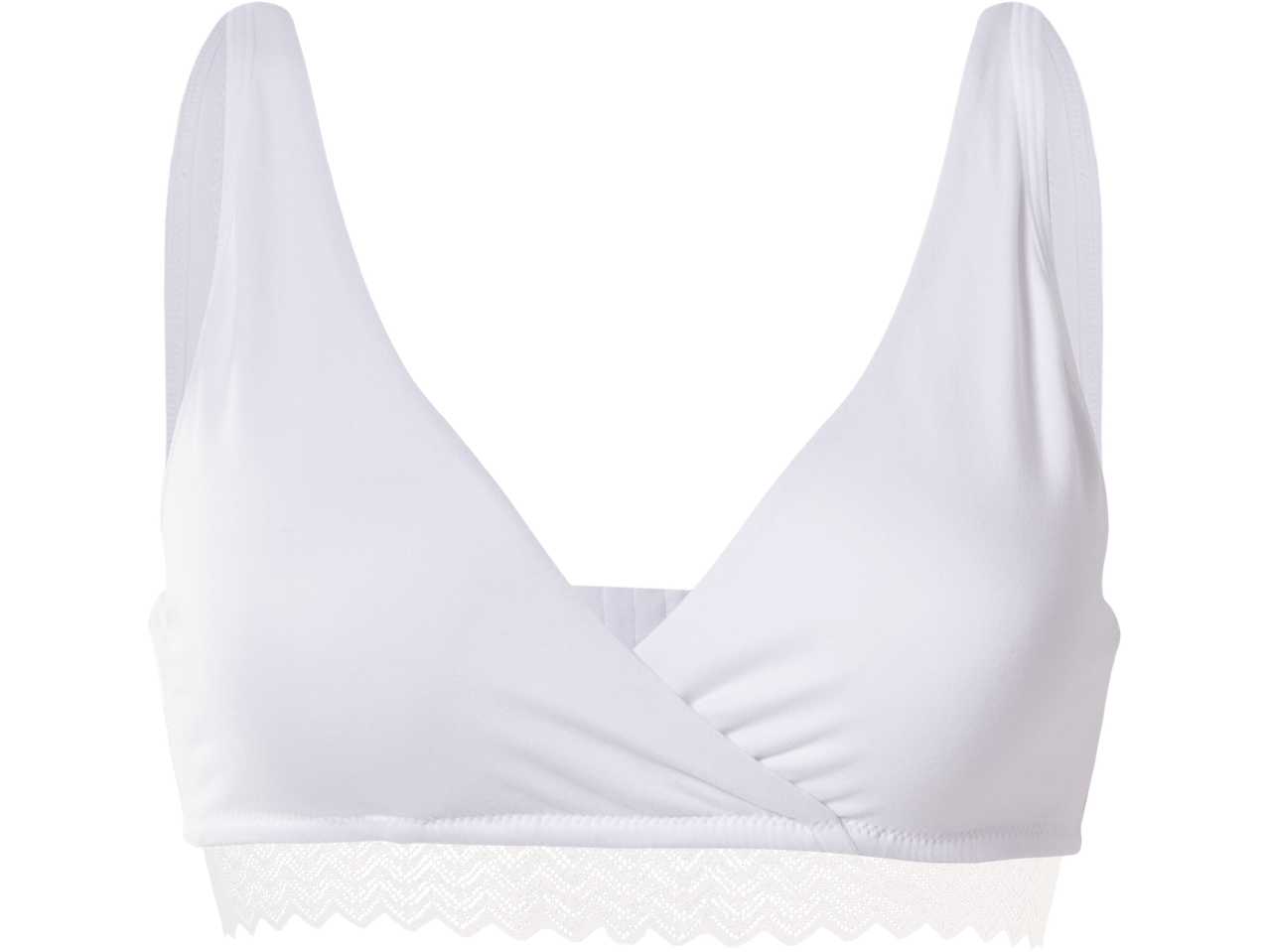 Sutien alb pentru alăptare cu decolteu încrucișat și bandă din dantelă