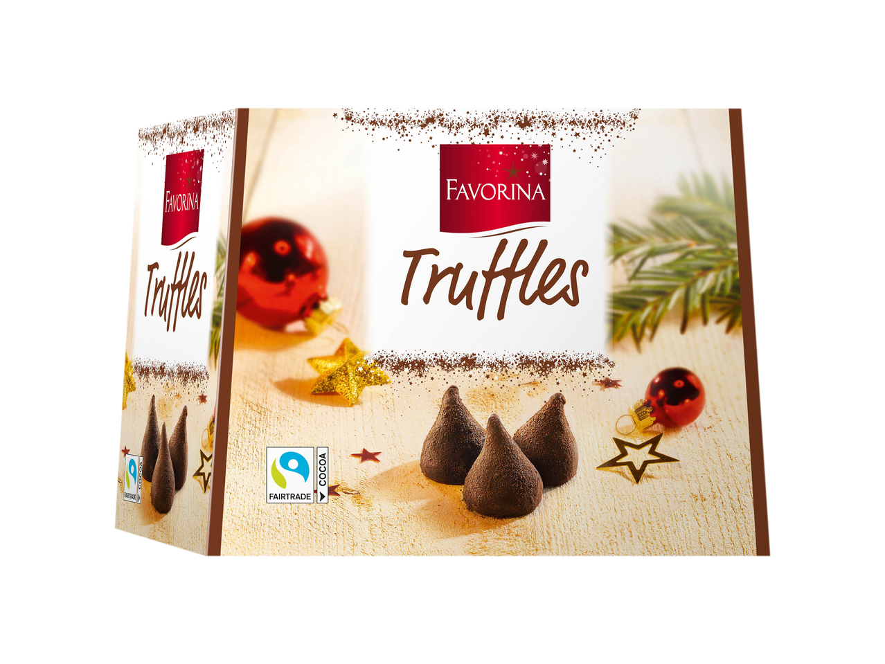 Favorina Truffles chocolate box with Christmas decorations