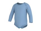 Light blue long-sleeved baby bodysuit with snap closures.