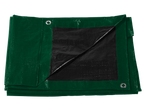Folded green and black tarpaulin with metal grommets