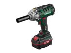 Cordless impact wrench with battery pack and attached socket