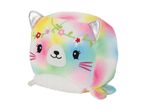 Tie-dye cat plush toy with flower crown and silver ears