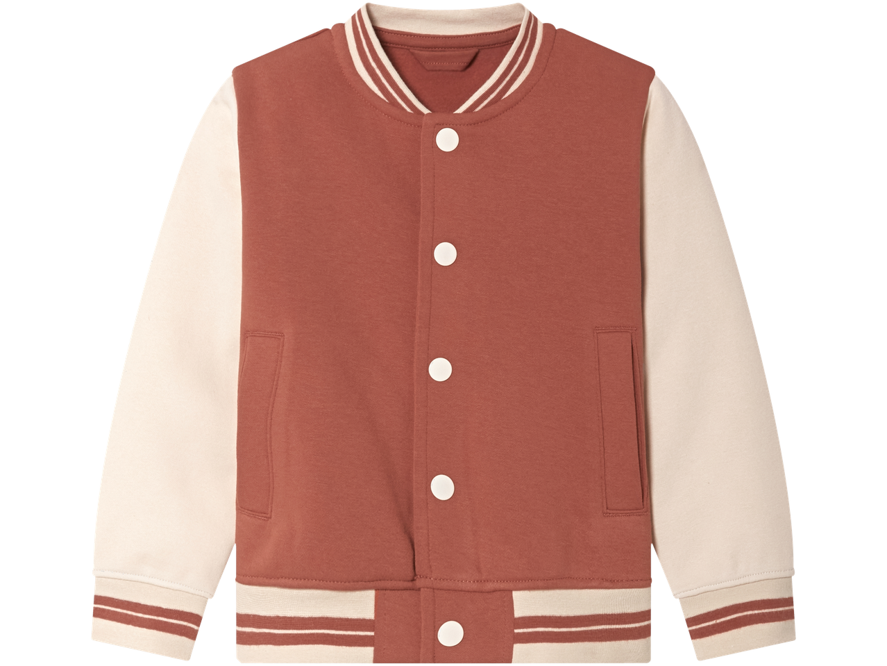 Pruun ja beež kolledžijakk valgete nööpidega