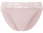 Light pink women's lace-trimmed cotton briefs.