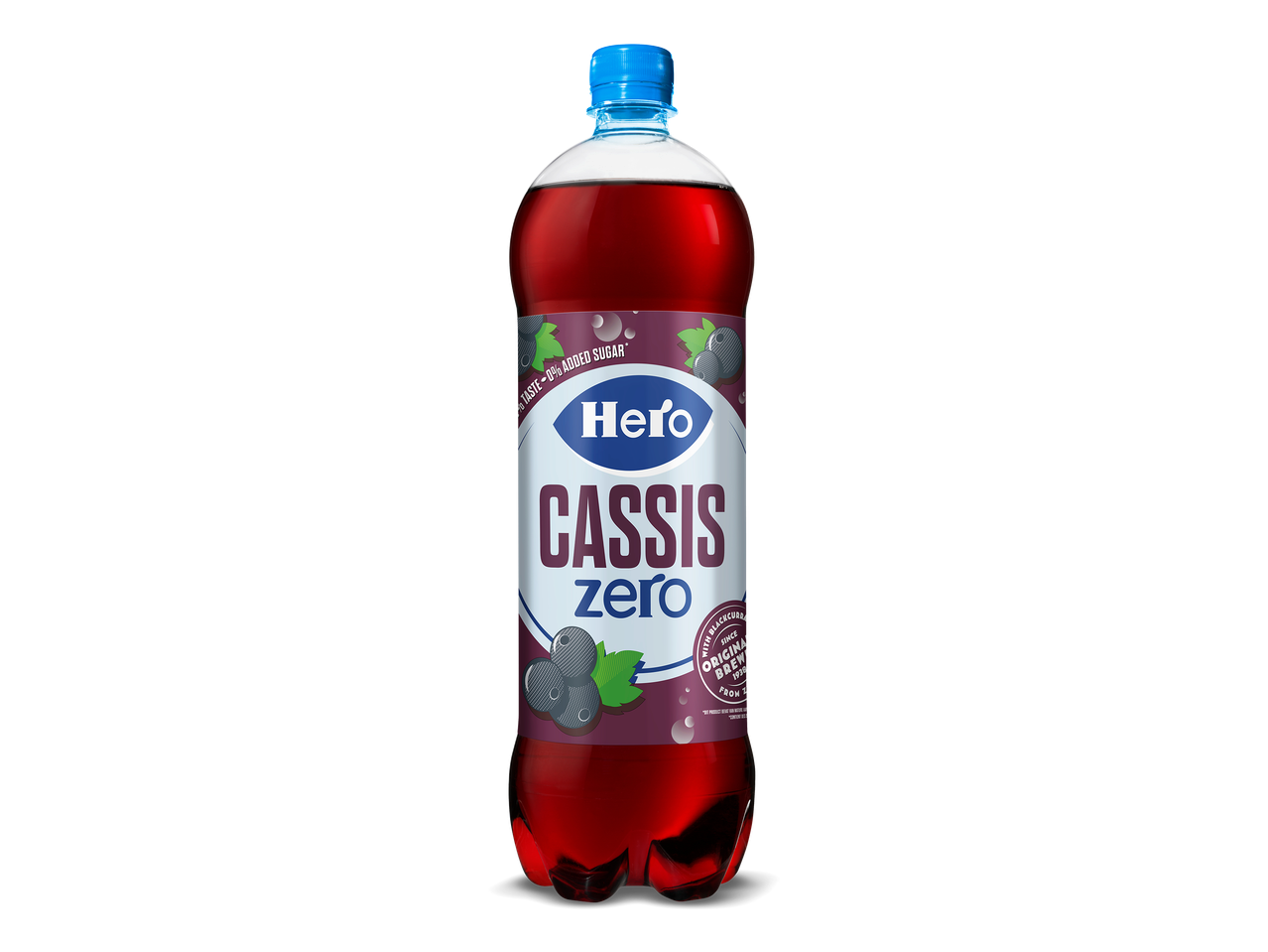 Fles zwartebessenfrisdrank zonder toegevoegde suiker.
