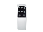 Telecomandă albă pentru aparatul de aer condiționat mobil TRONIC cu butoane negre și gri.