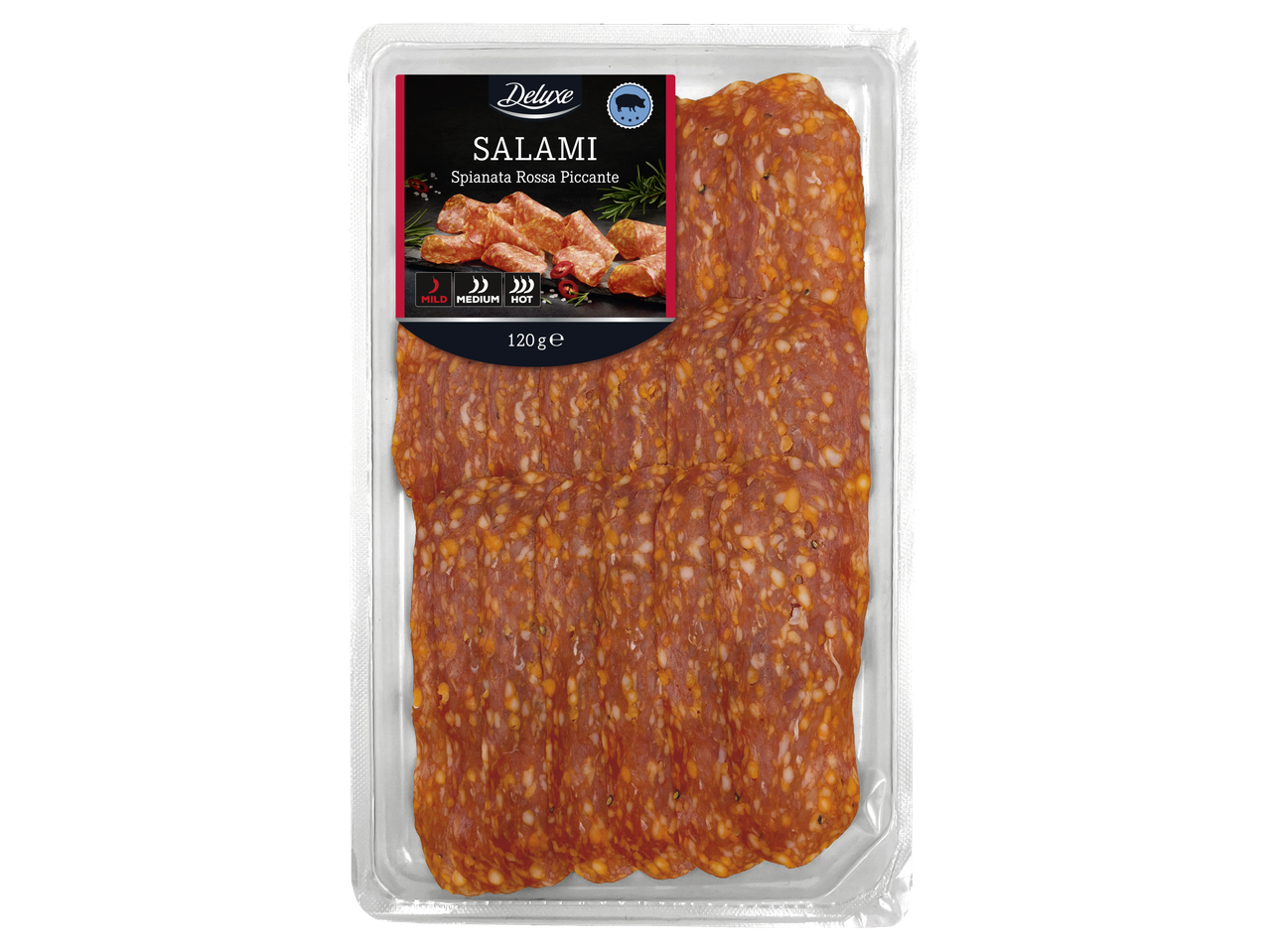 Deluxe Salami Spianata Rossa Piccante, 120g iepakojums